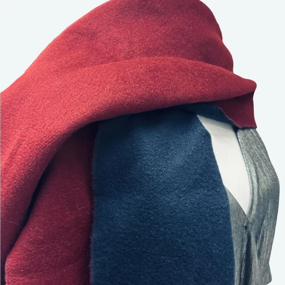 Hermes Bordeaux & Navy Blue 100% Cashmere Kasak Fringed Shawl Wrap Scarf Auth